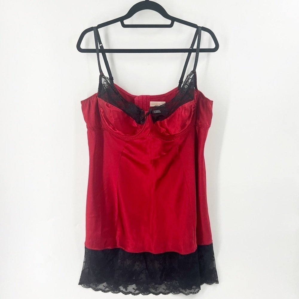 ✅ CACIQUE RED‎ AND BLACK LACE CHEMISE SIZE 22-24 VALENTINES WEDDING ROMANTIC